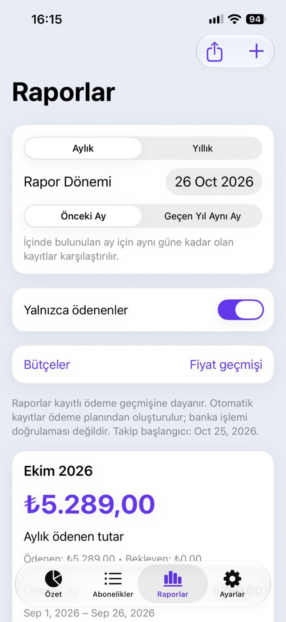 Raporlar ekranı