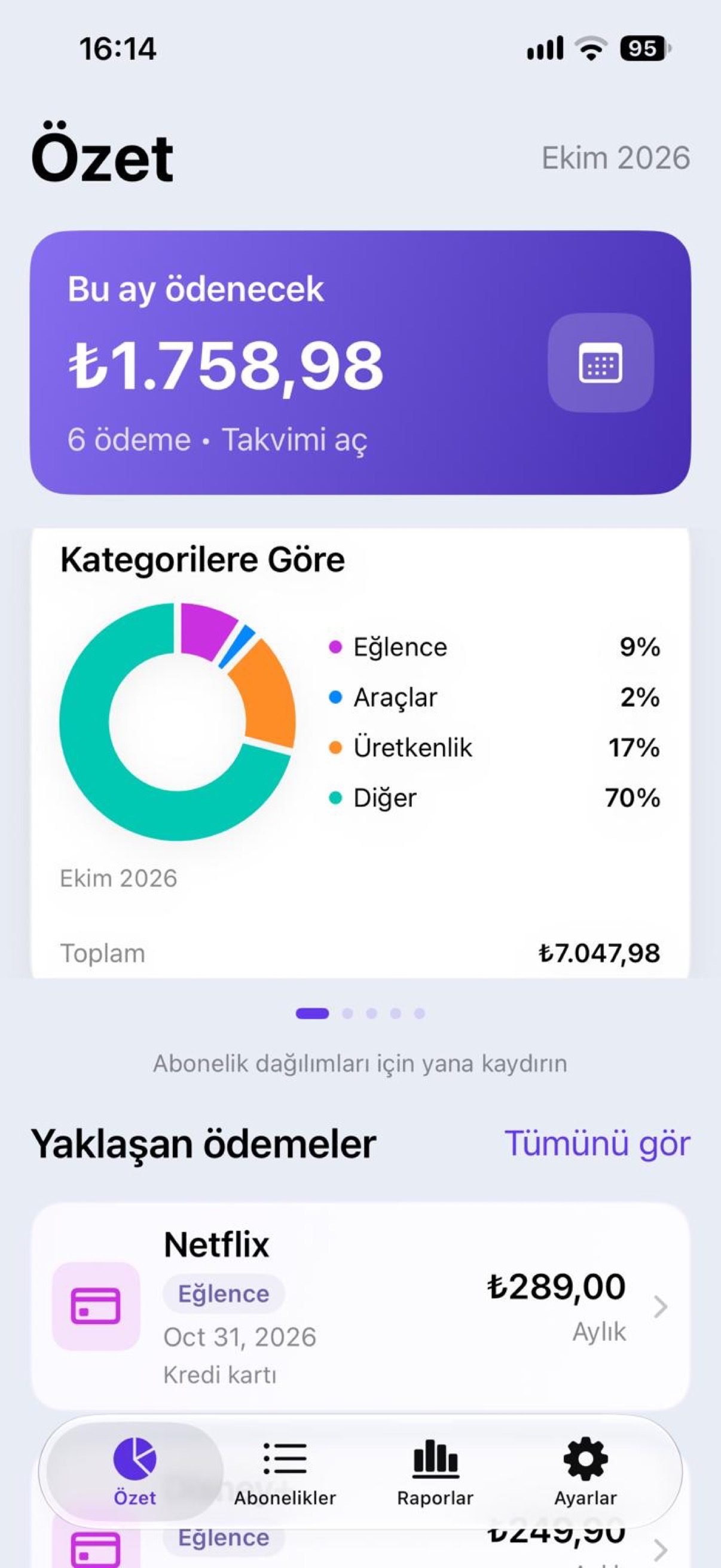 Özet ekranı